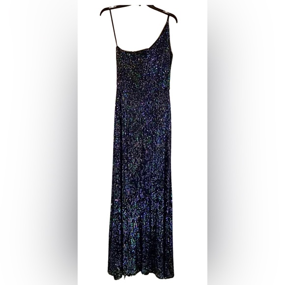 XSCAPE NWT Shimmering Sequin Multi One Shoulder Formal Drape Maxi Dress 4 $259 - Picture 3 of 6